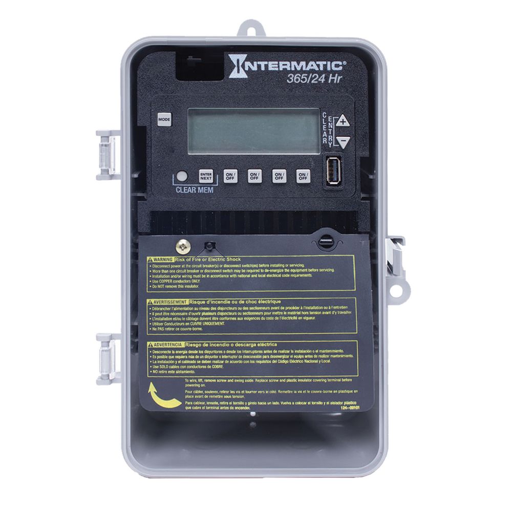ET2145CP — Control electrónico de 4 circuitos de 24 horas/365 días, 120-277 VCA, 4 SPST/2 DPST, gabinete plástico para interior/exterior
