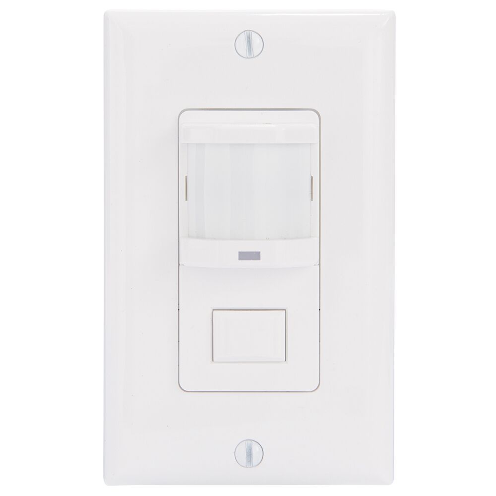IOS-DPBIMF-WH — Sensor de ocupación PIR de pared con botón, residencial, no requiere neutro, blanco