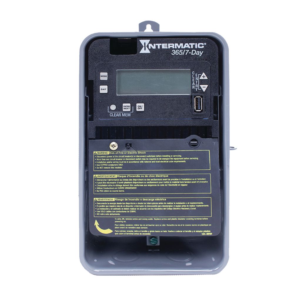 ET2705CR — Control electrónico de 1 circuito de 7 días/365 días, 120-277 VCA, SPST, gabinete metálico para exterior