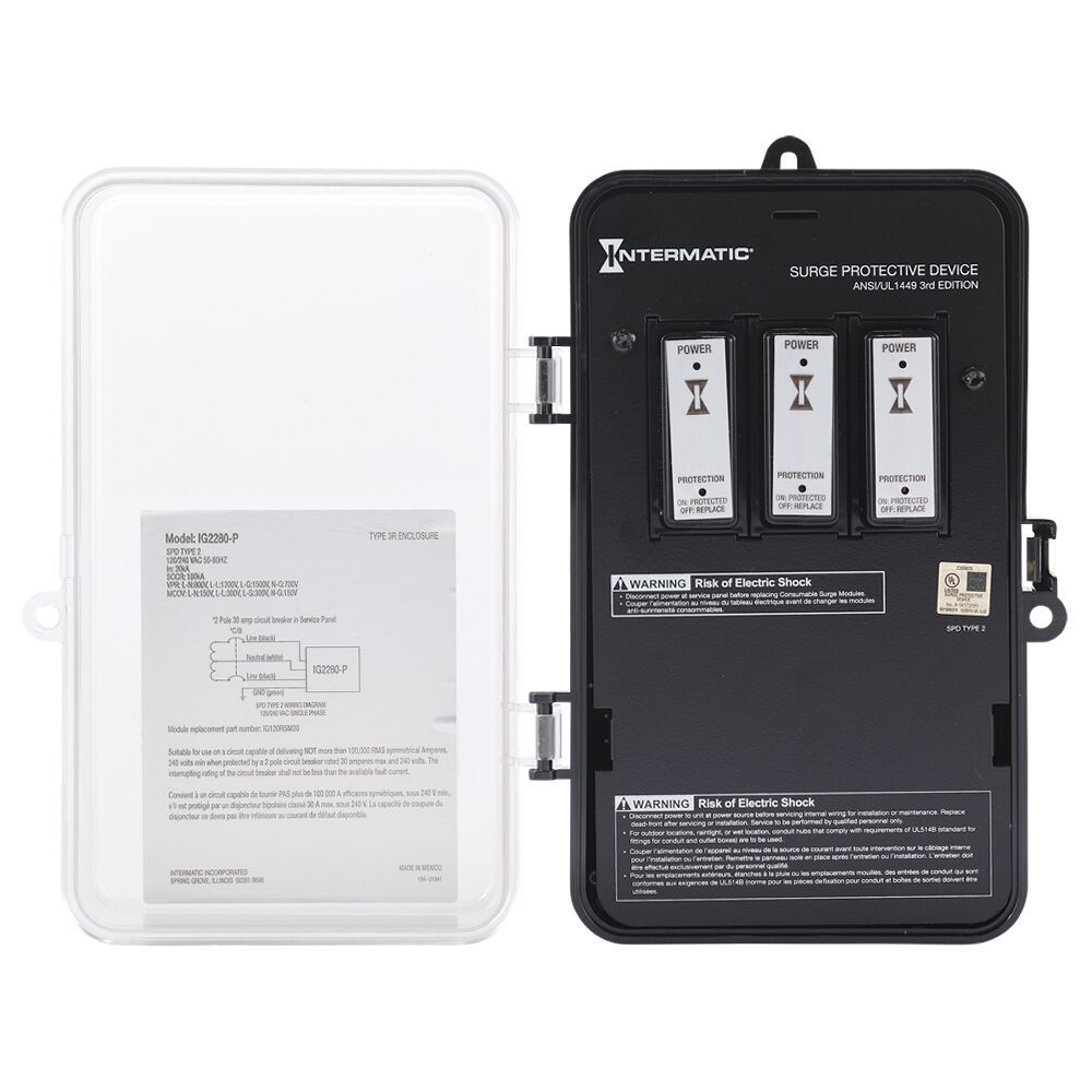 IG2280-P — Supresor de sobretensiones para toda la casa, 6 modos, 1 fase, 120/240 VCA, Tipo 2