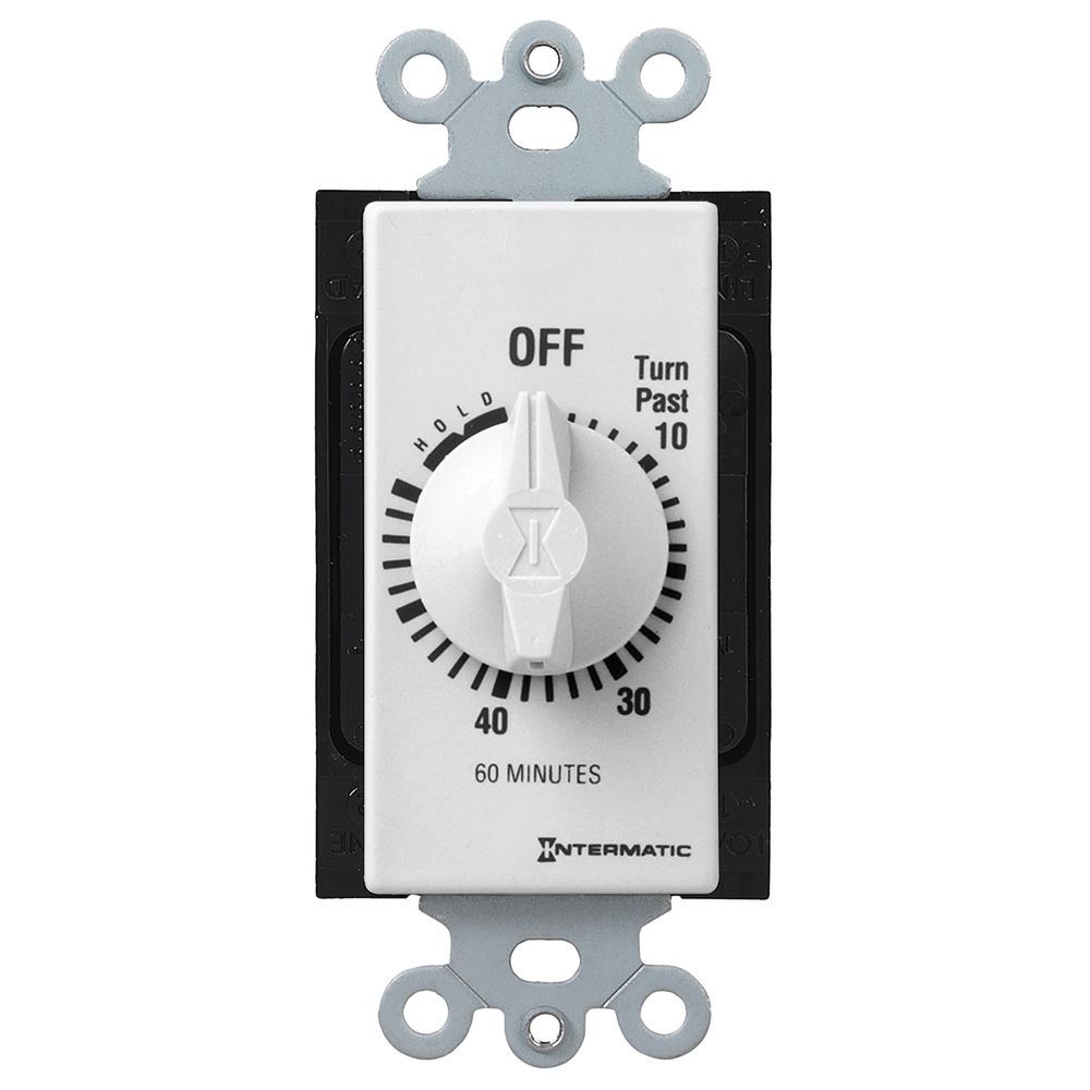 FD60MHW — Temporizador de cuenta regresiva de cuerda, estilo decorador, 125-277 VCA, 50/60 Hz, SPST, máximo 60 minutos, con retención, blanco