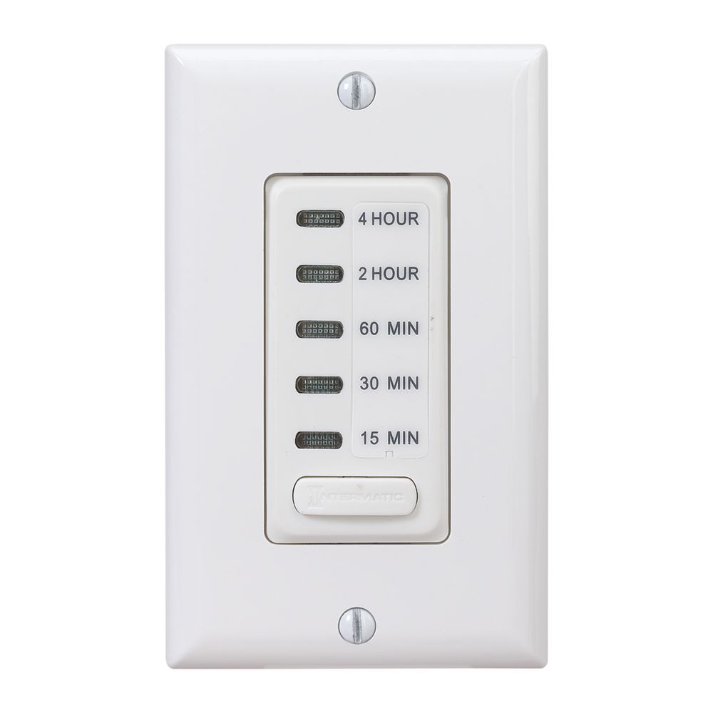 EI215W — Temporizador electrónico de cuenta regresiva, 120 VCA, 60 Hz, tiempos preestablecidos de 15 y 30 minutos y 1, 2 y 4 horas, sin retención, blanco