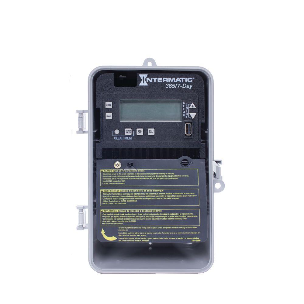ET2725CP — Control electrónico de 2 circuitos de 7 días/365 días, 120-277 VCA, 2 SPST/DPST, gabinete plástico para interior/exterior