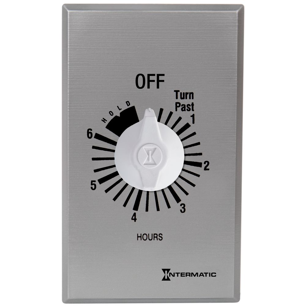 FF6HH — Temporizador de cuenta regresiva de cuerda, comercial, 125-277 VCA, 50/60 Hz, SPST, máximo 6 horas, con retención, plata