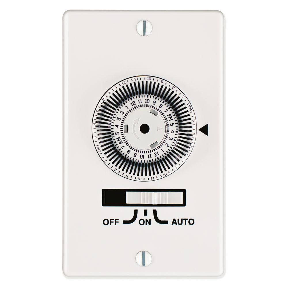 KM2ST-1G — Temporizador mecánico de pared de uso rudo de 24 horas, solo temporizador, 120 VCA, 20 A, 1 caja, SPST, blanco
