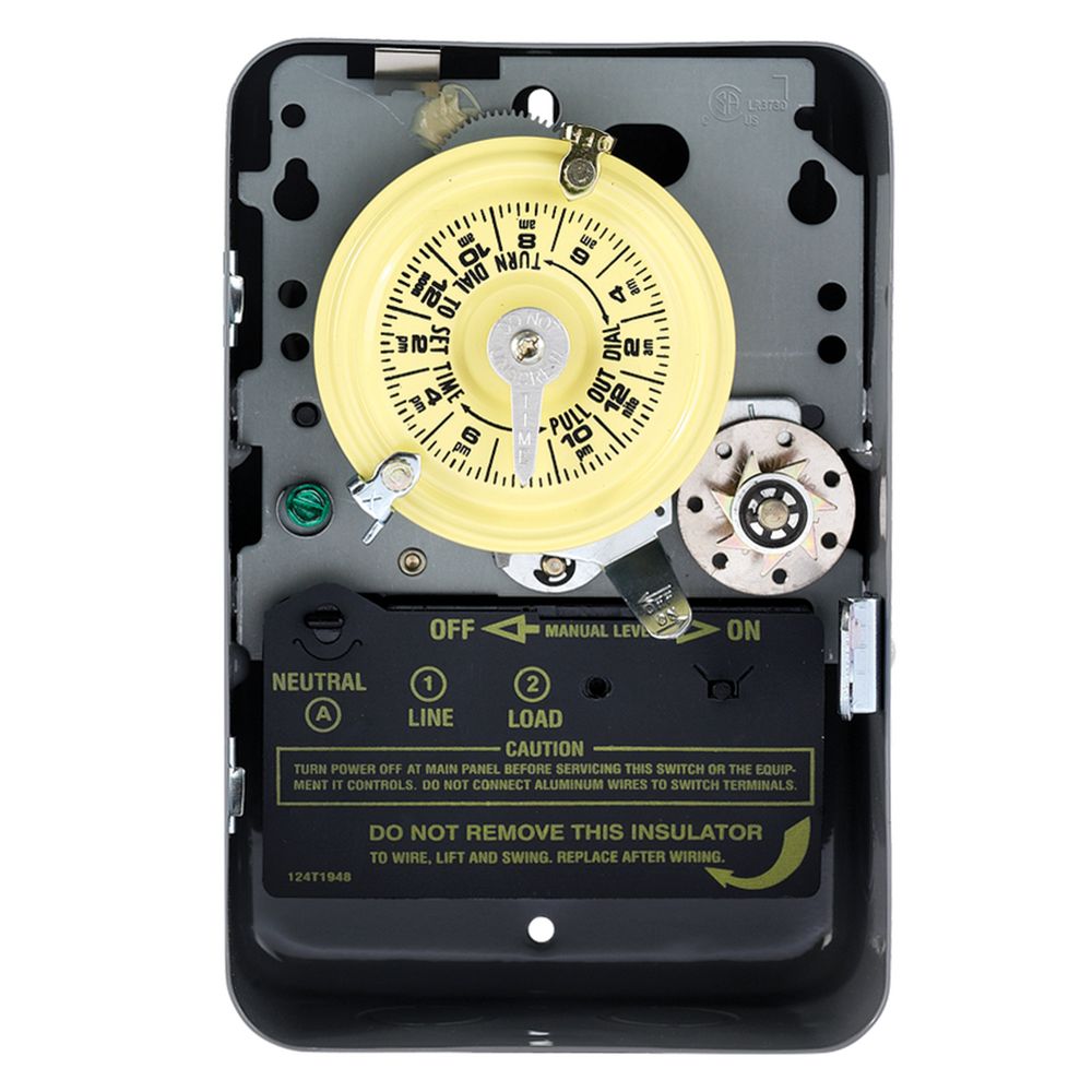 T171 — Temporizador mecánico de 24 horas con función Skip-a-Day (omitir día), 120 VCA, 60 Hz, SPST, gabinete metálico para interior, intervalo de 1 hora