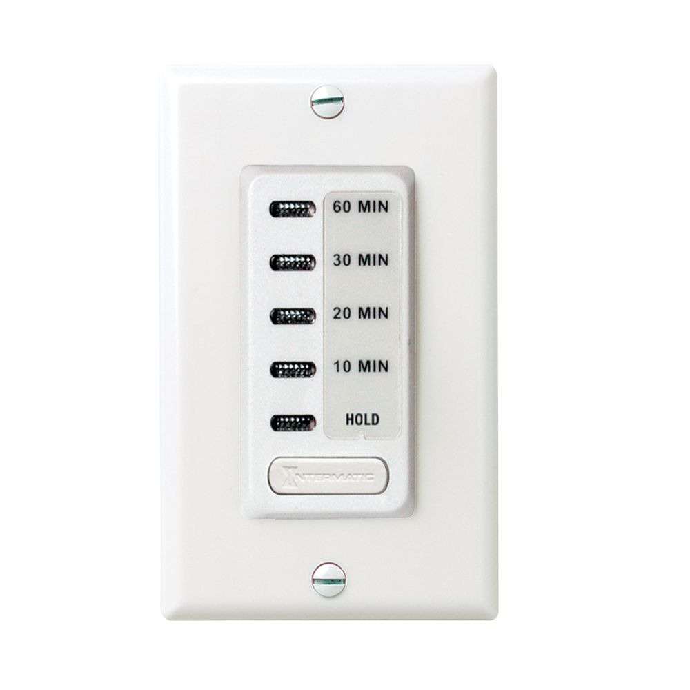 EI210W — Temporizador electrónico de cuenta regresiva, 120 VCA, 60 Hz, tiempos preestablecidos de 10, 20, 30 y 60 minutos, con retención, blanco