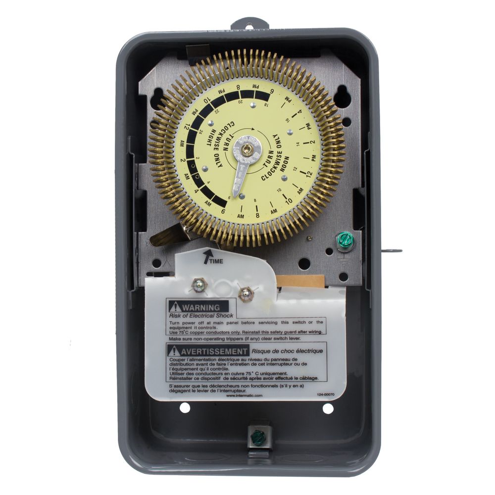 T1905HDR — Temporizador mecánico de 24 horas de servicio pesado con carátula metálica, 125 VCA, 60 Hz, SPDT, gabinete metálico para exterior, intervalo de 15 minutos