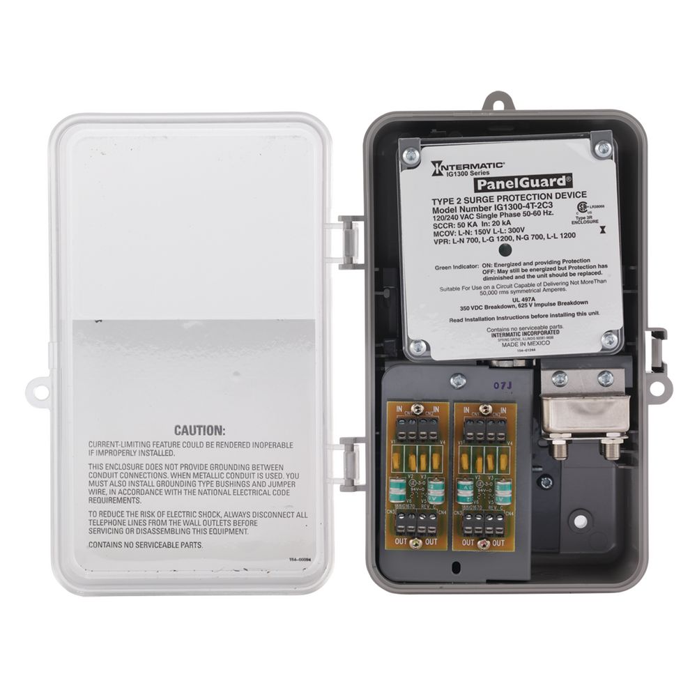 IG1300-4T-2C3 — Supresor de sobretensiones, 4 líneas telefónicas, 2 líneas coaxiales, 6 modos, 120/240 V CA monofásico, Tipo 2