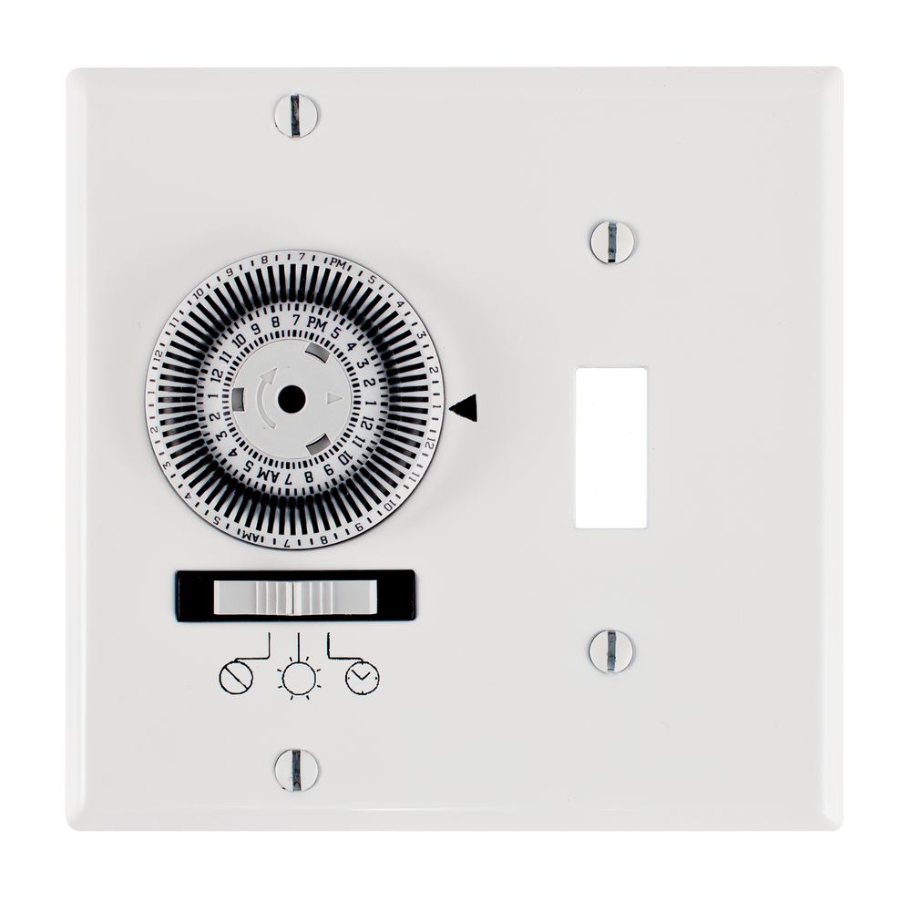 KM2ST-2G — Temporizador mecánico de pared de uso rudo de 24 horas, temporizador e interruptor de palanca, 120 VCA, 20 A, SPST, 2 cajas, blanco
