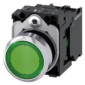 3SU11560AB401BA0 — Pulsador luminoso completo 22 mm redondo, metálico, amarillo, con contacto