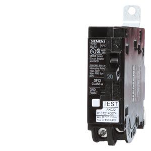 BF120A — Interruptor termomagnético 1 polo 20 A 120 V 10 kA tipo BLF con protección GFCI 5 mA