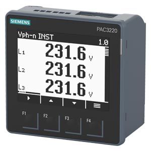 7KM32201BA011EA0 — Medidor SENTRON PAC3220 LCD 96x96 mm para panel, Modbus TCP, 690/400 V, X/1 A o X/5 A, aux 24-60 V CD