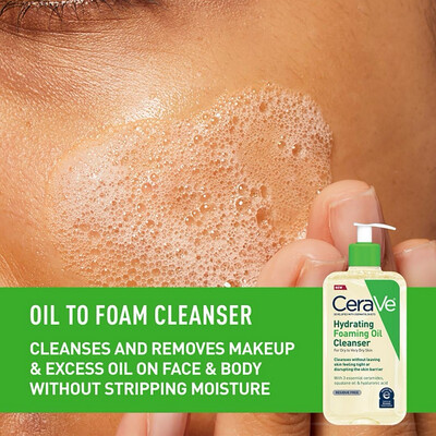 Cerave Hydrating Foaming Oil Cleanser with Hyaluronic Acid for Dry Skin - 8oz