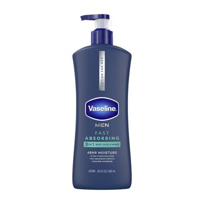 Vaseline Men Fast Absorbing Moisture 3-in-1 Body, Face &amp; Hands Pump Lotion Scented