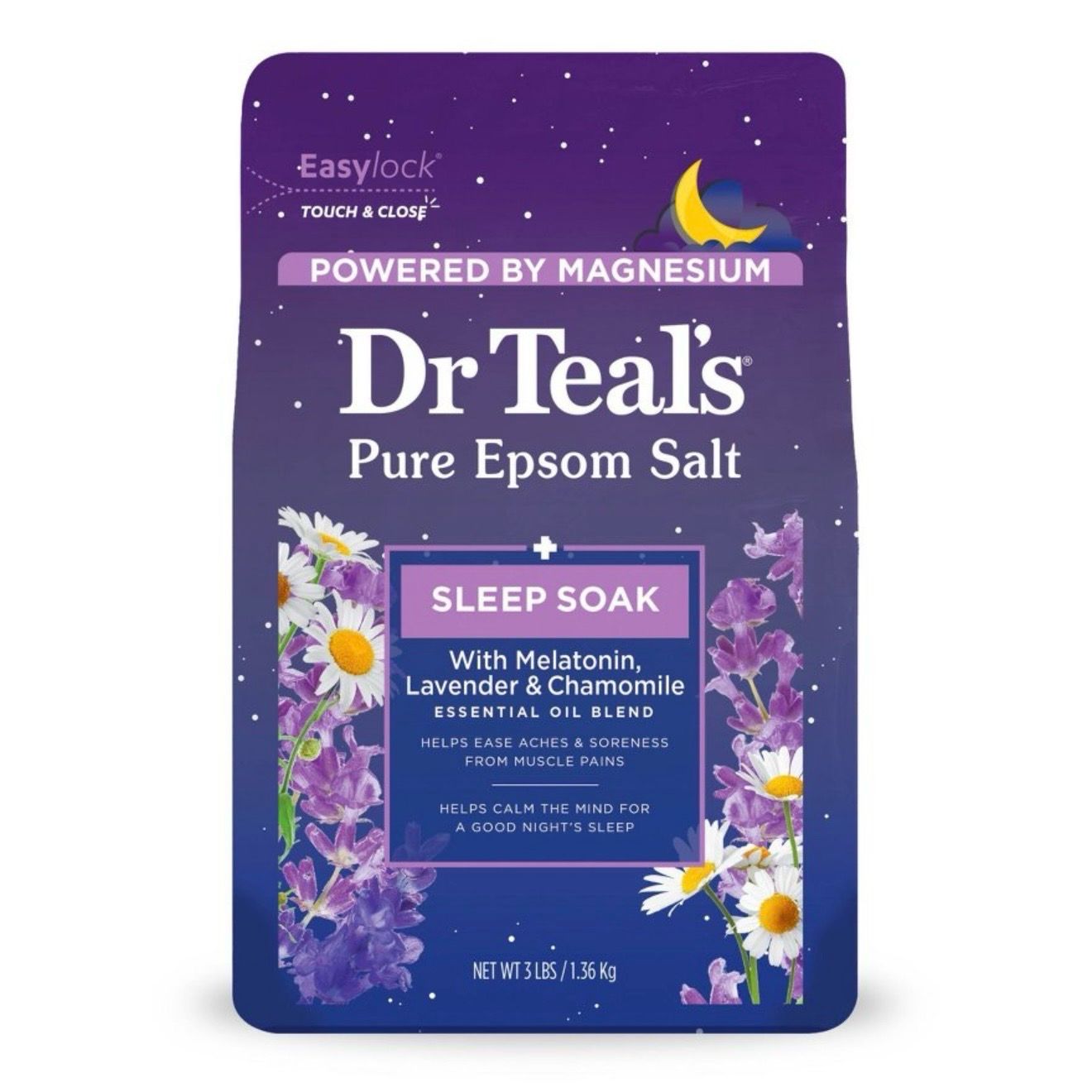 Dr. Teal's Pure Epsom Salt Soak, Sleep Blend with Melatonin, Lavender &amp; Chamomile Essential Oils