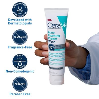 Cerave Acne Foaming Cream Wash BPO 4% for Face &amp; Body