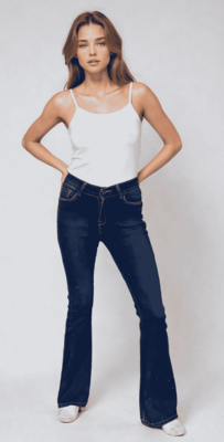 Mujer Jeans Acampanados Cintura Azul Marino Marca PDMX