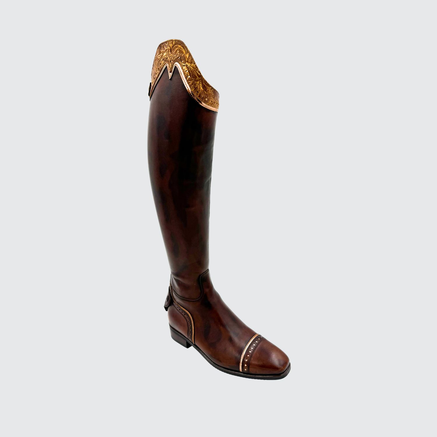Custom Boots Dark Brown Antique with Gold Lebrion Top