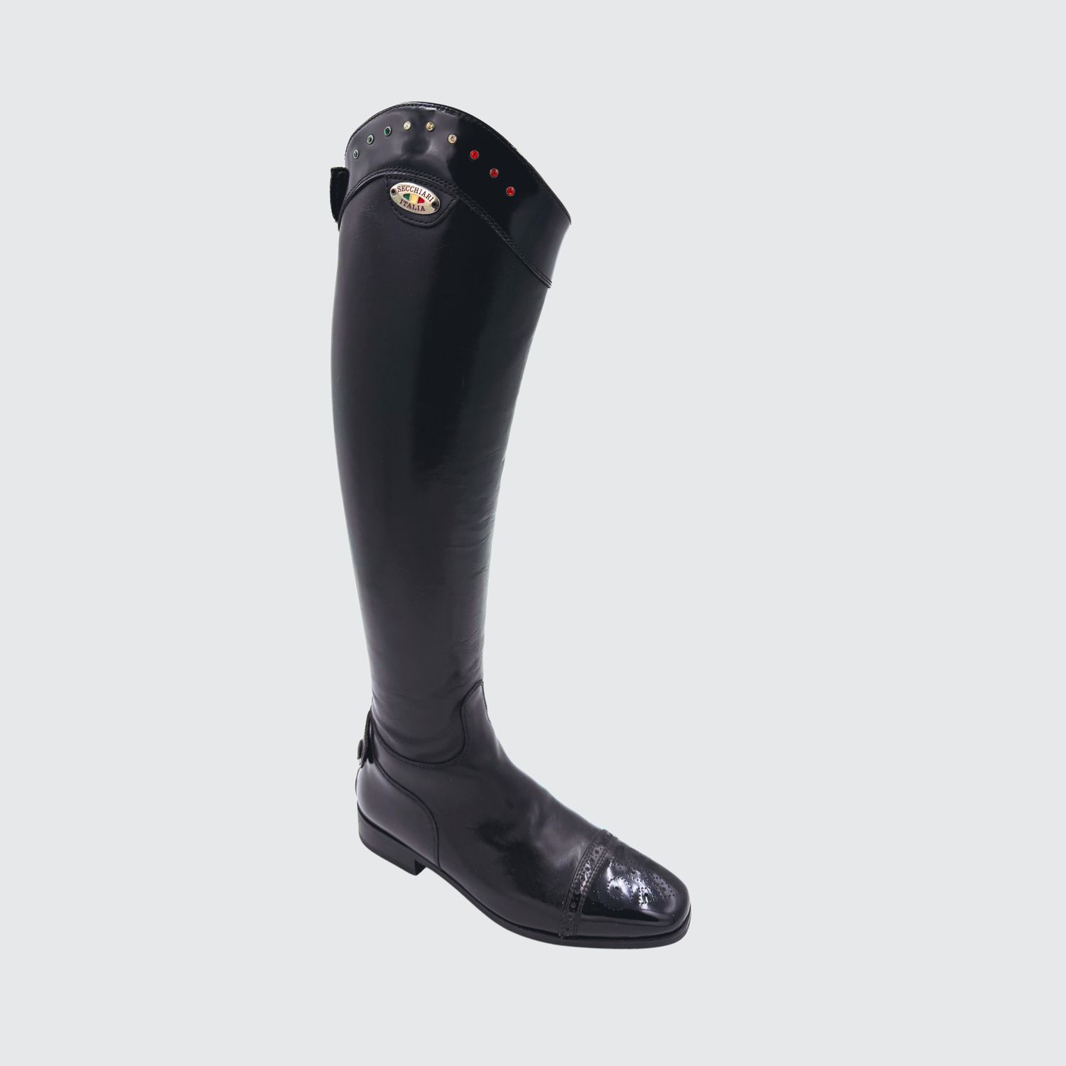 Custom Boots Boston Black Crystal Top and Punched Toe and Brogue