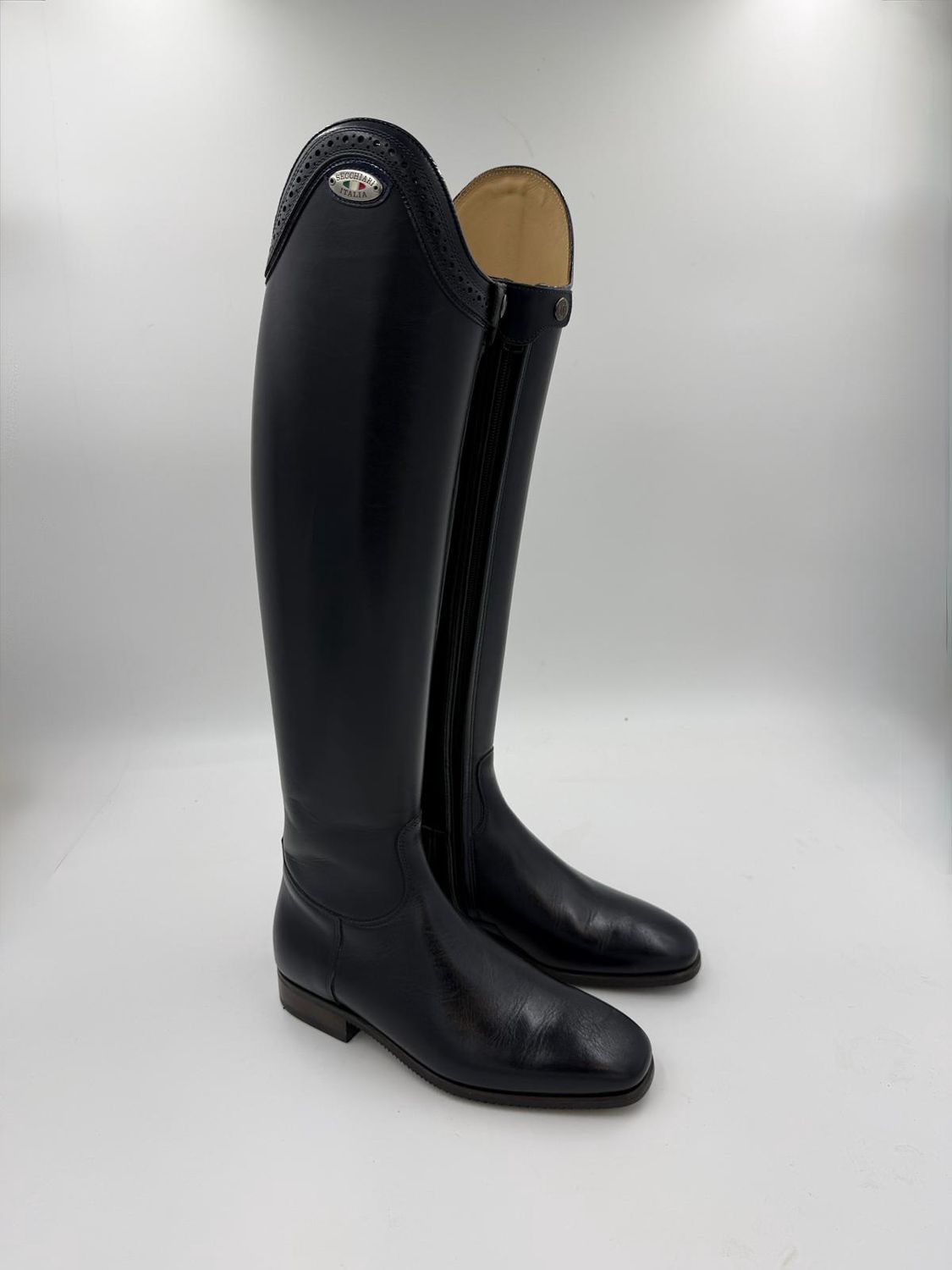 Ex Demo Custom Dressage Boots Navy  Calfskin with Punched Top 38/H3/M