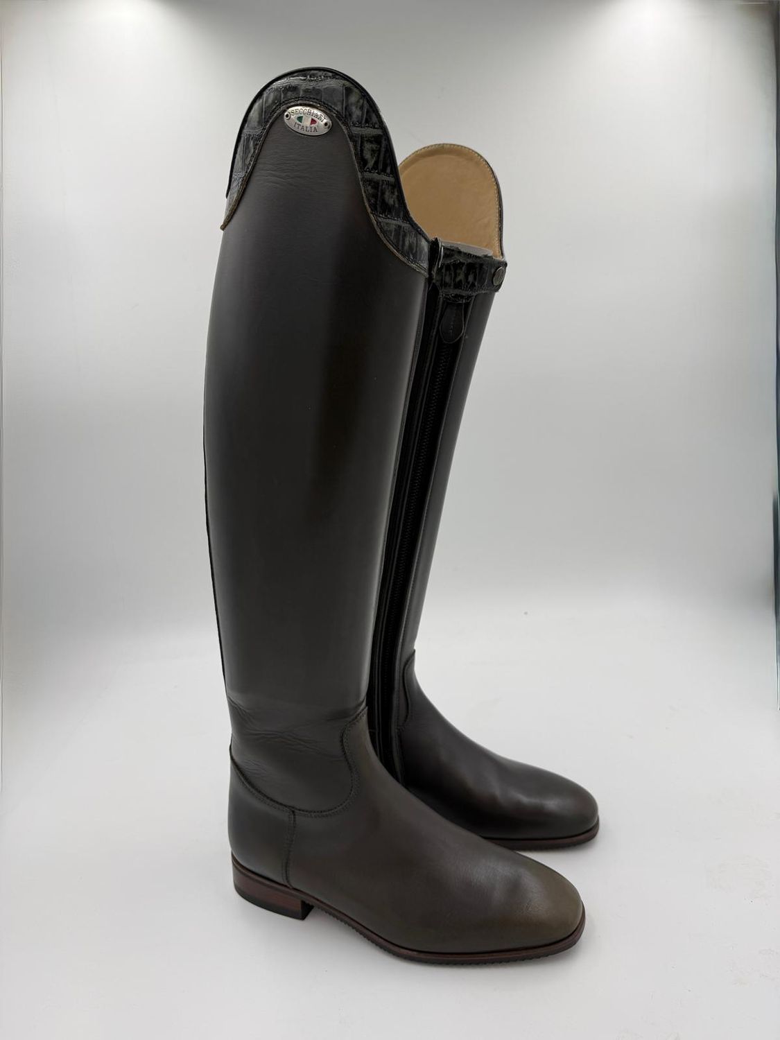 Ex demo Custom Dressage Boots Grey with Green Croc Top 38/H3/M