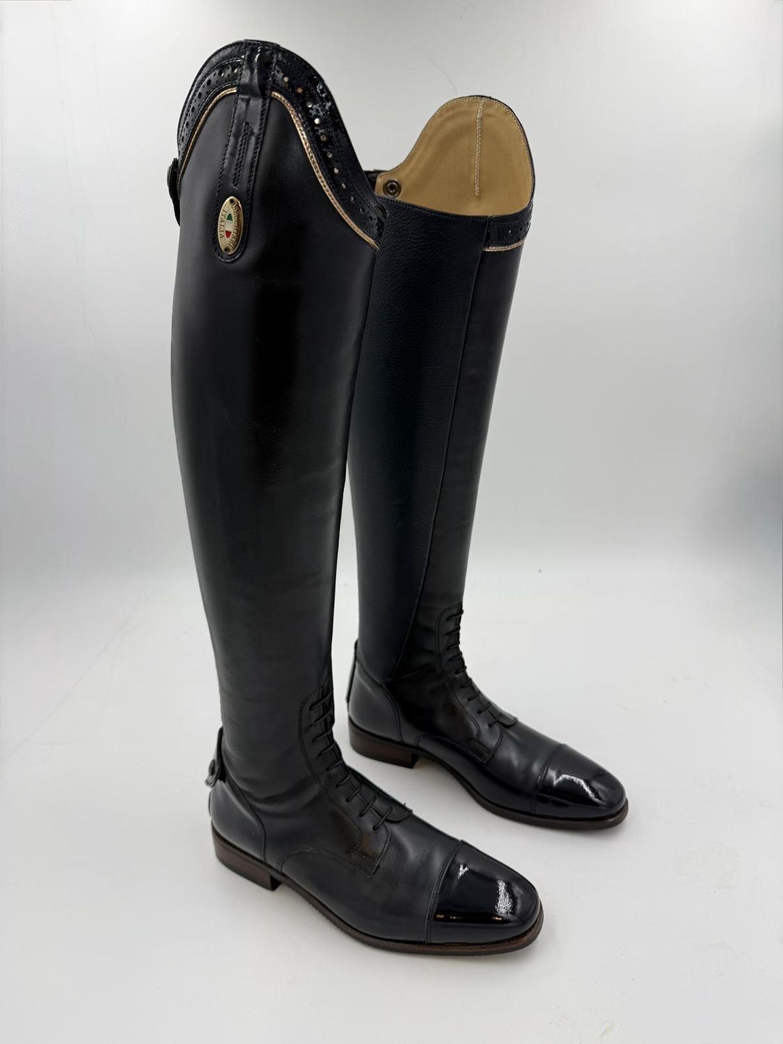 Ex Demo Navy calfskin, with laces, Rose Gold and Navy Patent detail - 38