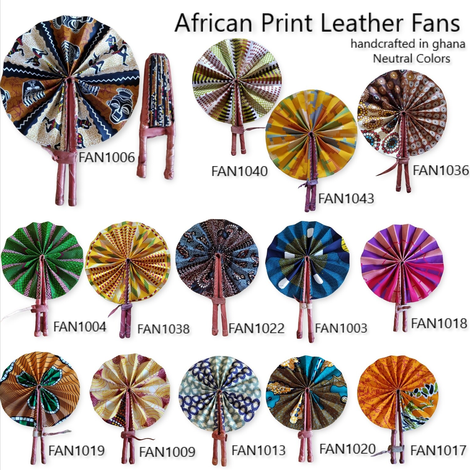 African Print Leather Fans (neutral colors)