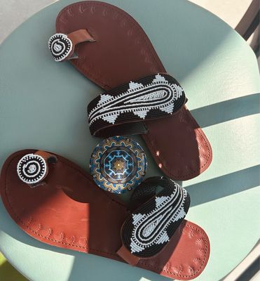 Black And White Dandelion Sandals