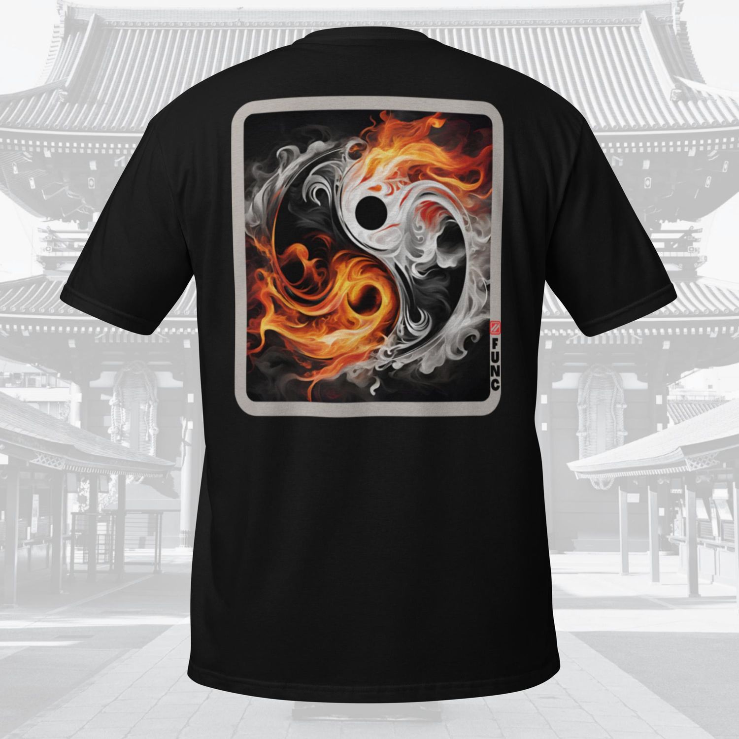 Z-FUNC Scroll Stamped &quot;Yin &amp; Yang Fire &amp; Smoke&quot; Softstyle T-Shirt