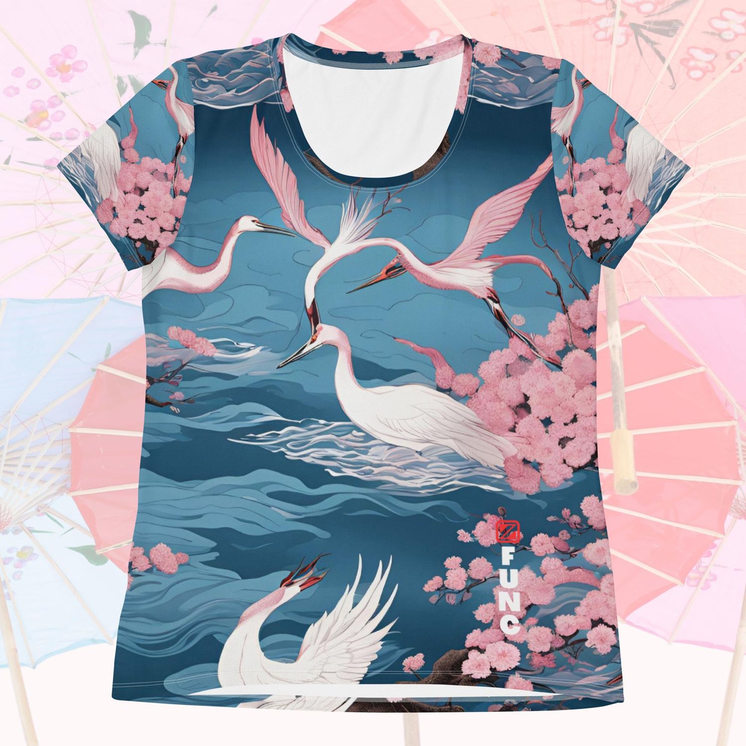 Japanese Crane Print Women&#39;s Athletic T-shirt