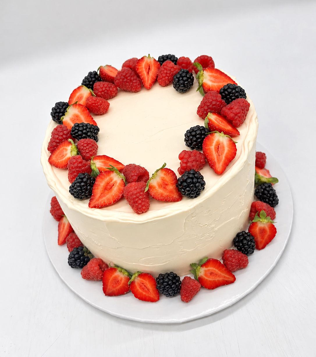 Torte mit Struktureinstrich und Früchten (einstöckig)
