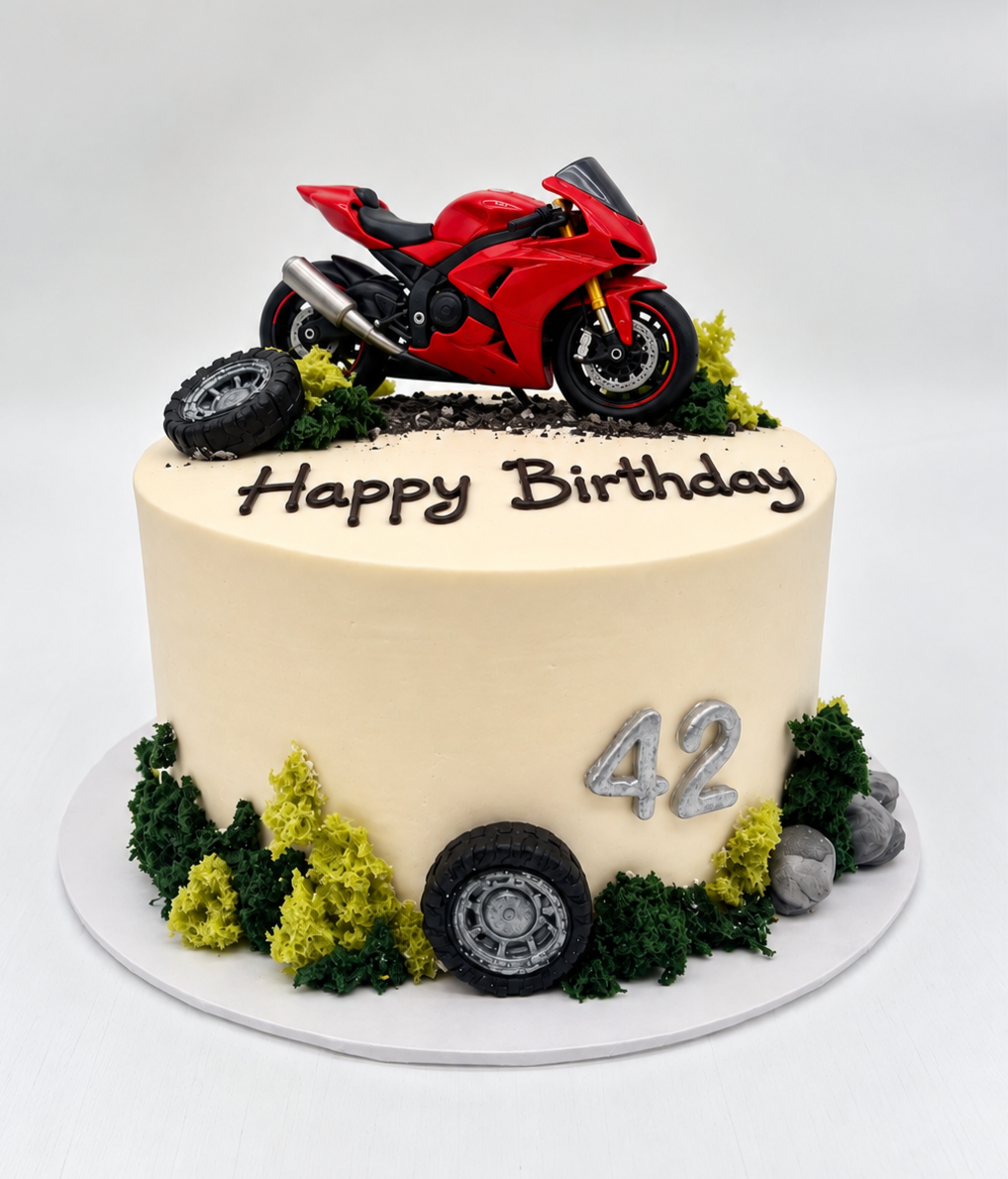 Torte "Motorrad" mit stehendem essbaren Druck