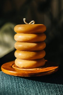 Stacked pillar beeswax candles