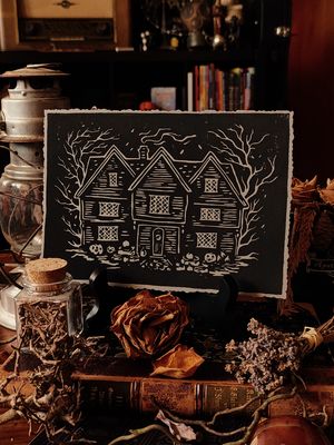 Salem Witch House · Linoldruck