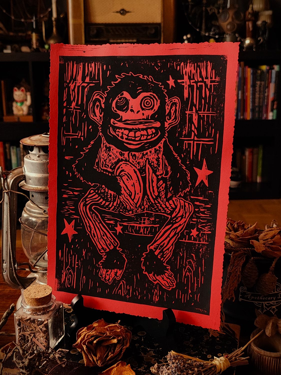Grinning Monkey · Linoldruck
