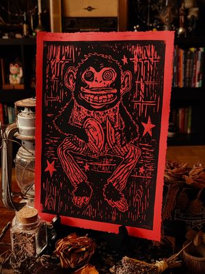 Grinning Monkey · Linoldruck