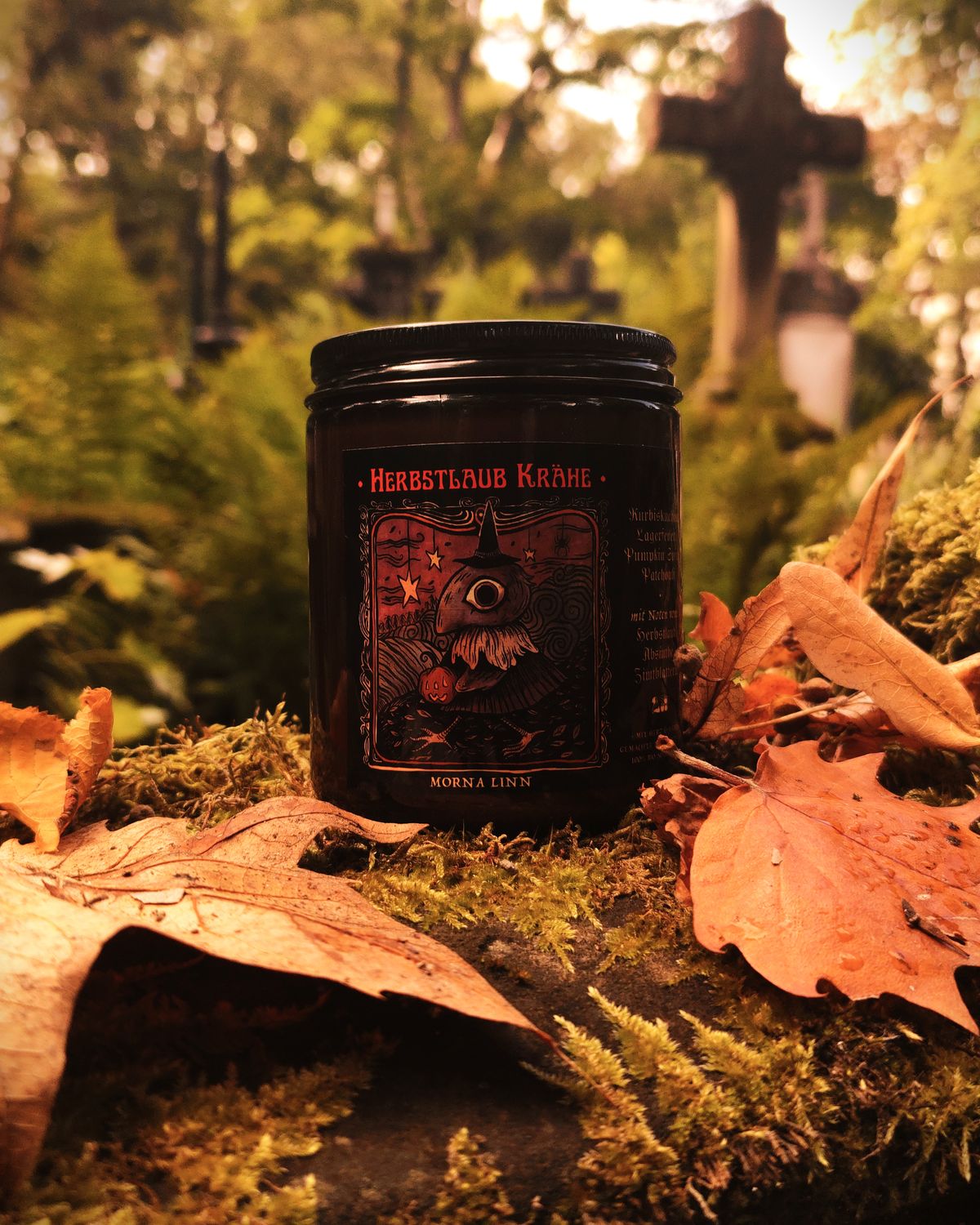 Herbstlaub Krähe ✷ Duftkerze im Glas 250 ml