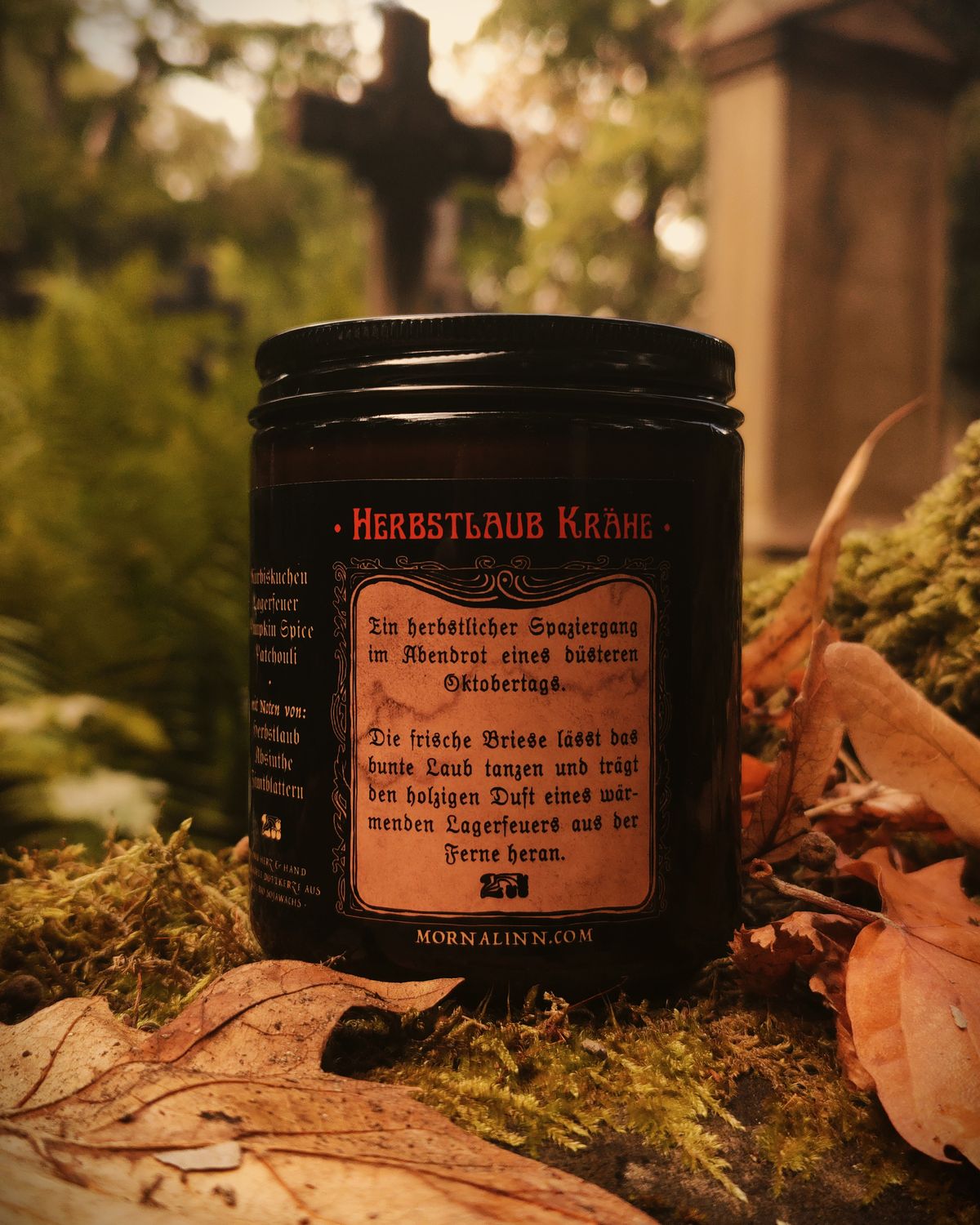 Herbstlaub Krähe ✷ Duftkerze im Glas 250 ml