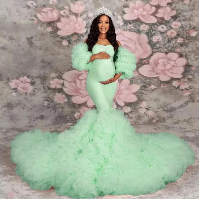 Lace &amp; Stretch Baby Shower Dress
