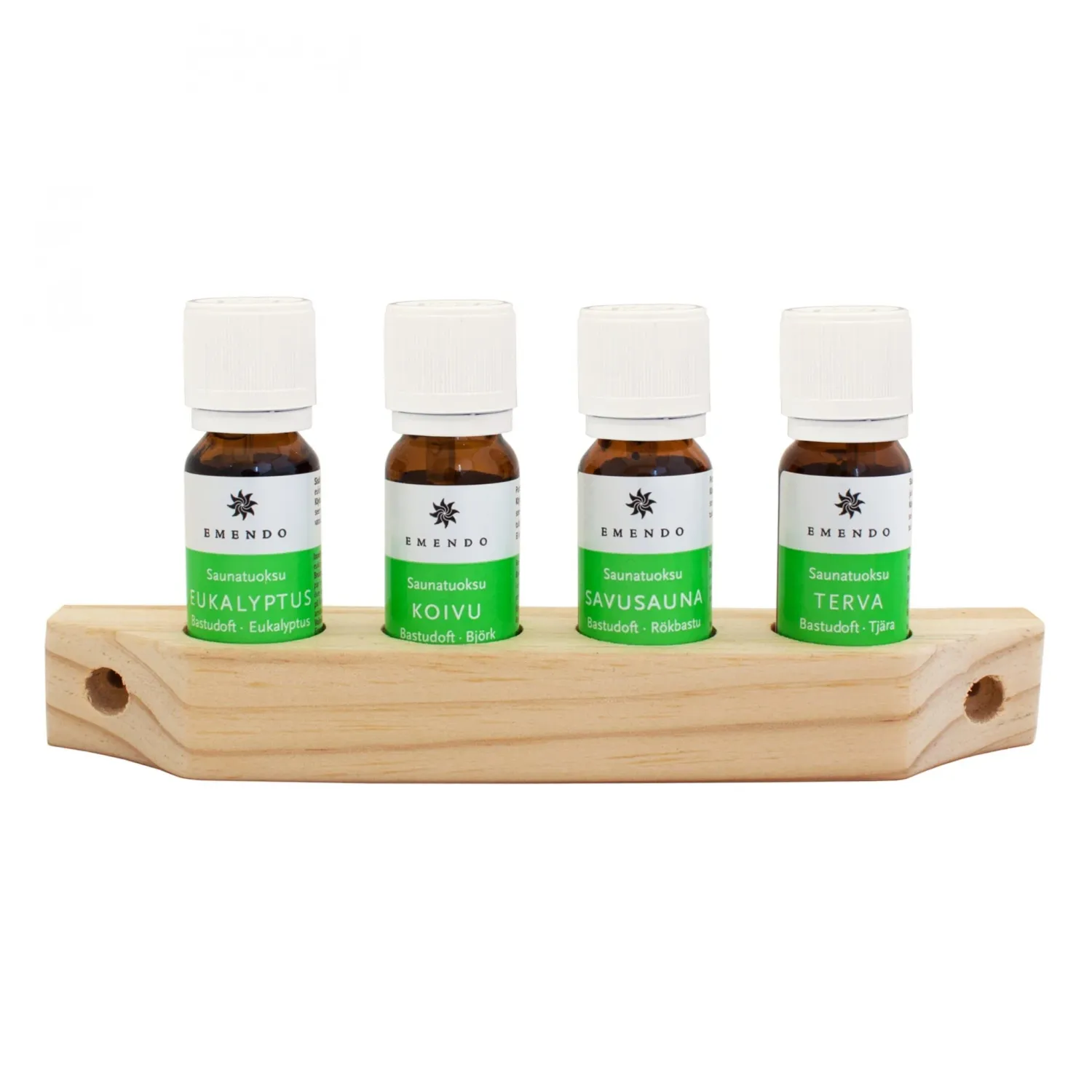Emendo Set de Aceites Esenciales para sauna + Soporte de madera 4x10ml