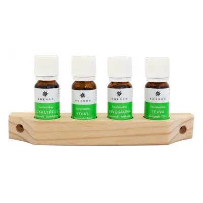 Emendo Set de Aceites Esenciales para sauna + Soporte de madera 4x10ml