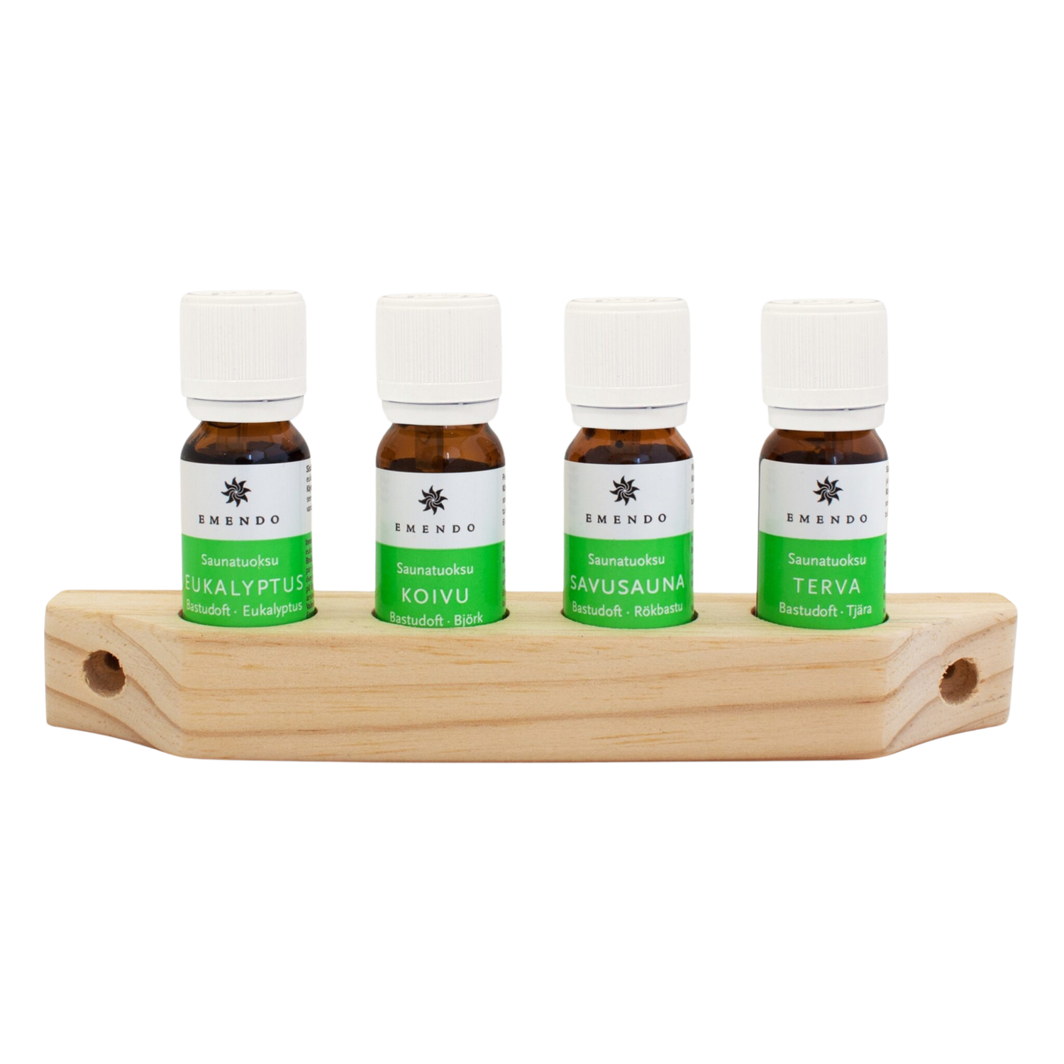 Emendo Set de Aceites Esenciales para sauna + Soporte de madera 4x10ml