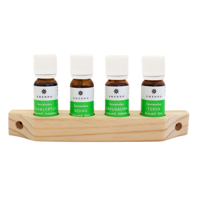 Emendo Set de Aceites Esenciales para sauna + Soporte de madera 4x10ml