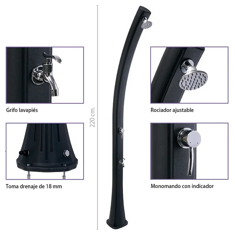 QP Ducha Solar Grace Negra con Lavapiés 25L