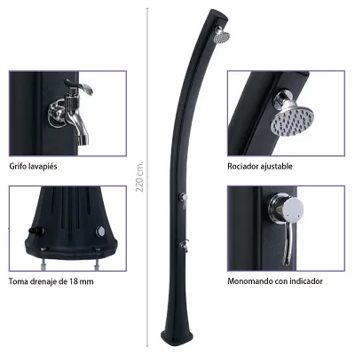 QP Ducha Solar Grace Negra con Lavapiés 25L
