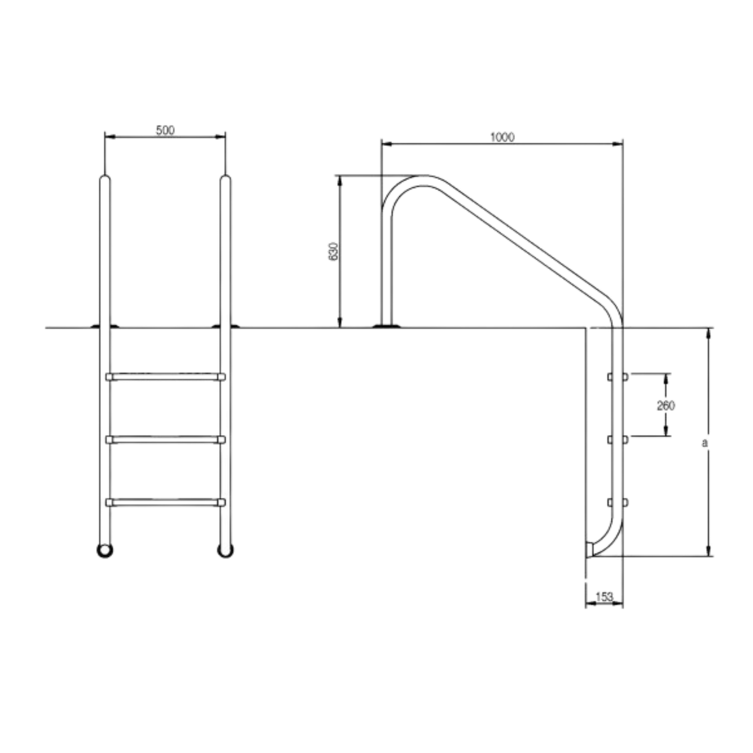 Flexinox Escalera Arco Overflow para piscinas INOX 304