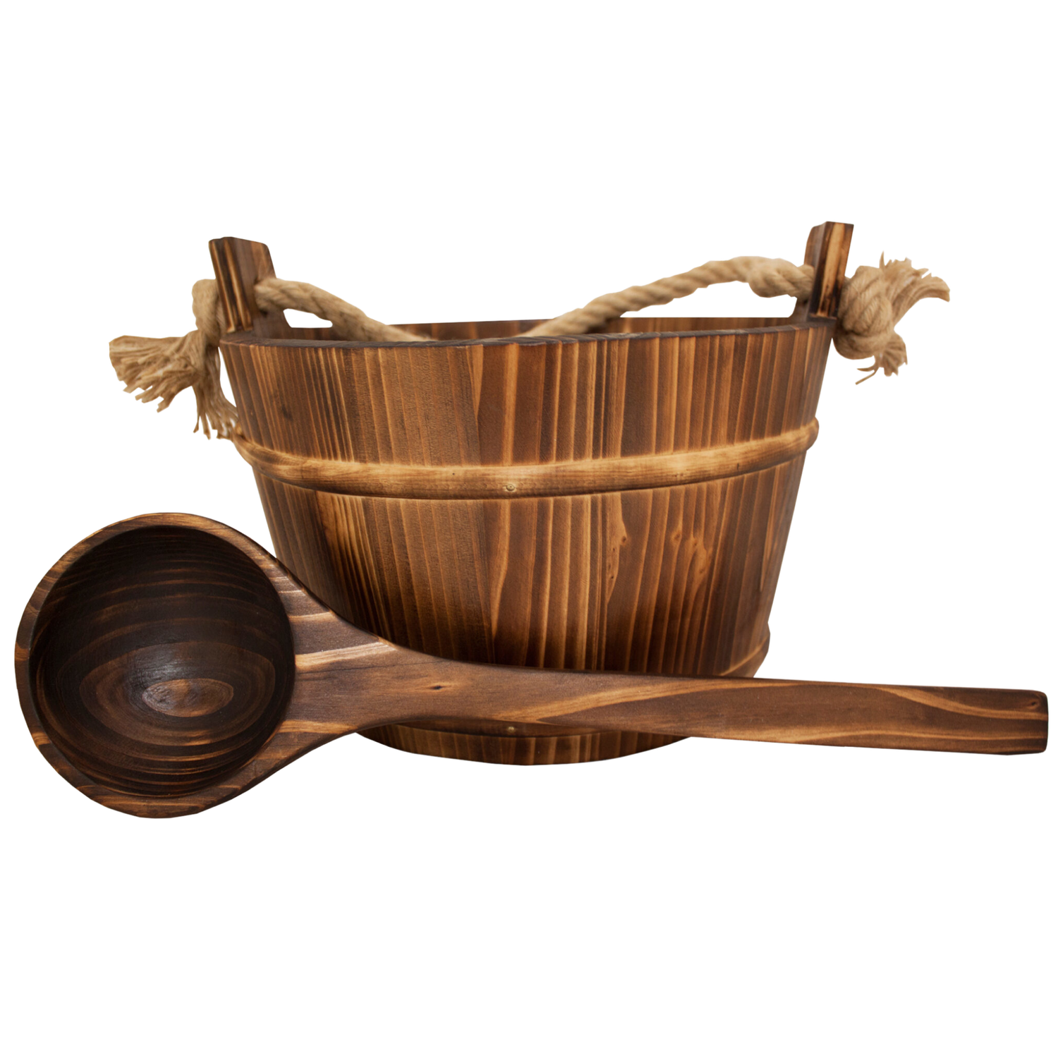 Emendo Set de Sauna Cubo y Cuchara para Sauna marrón oscuro