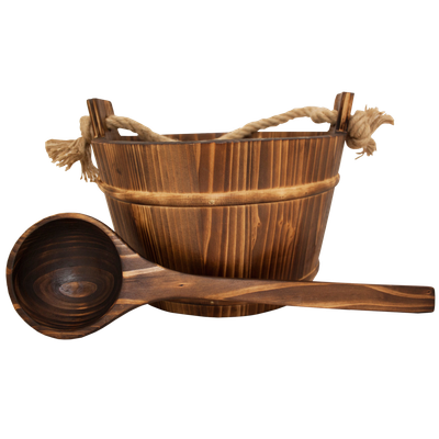 Emendo Set de Sauna Cubo y Cuchara para Sauna marrón oscuro