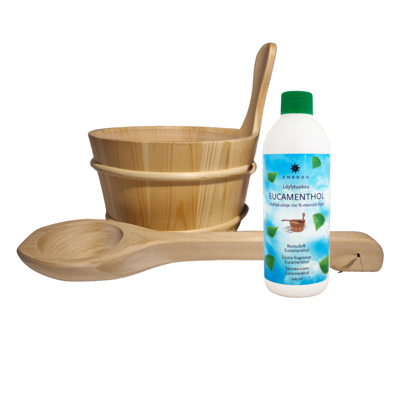 Emendo Set de Sauna Cubo, Cuchara e Infusión de Eucamentol 500 ml